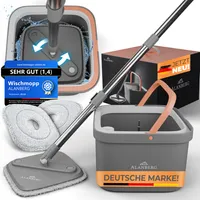 ALANBERG® Wischmopp Set mit Eimer – 2 Kammersystem für Schmutz- & Frischwassertrennung, selbstauswringender Bodenwischer (Grau)