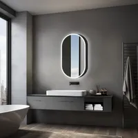 Spiegelschrank mit Beleuchtung Talos Oval Vento 45x80 cm schwarz - Spiegelschrank Bad mit 2 Ablageflächen - Aluminium - Rückwand verspiegelt