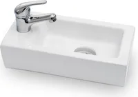 VILSTEIN Hänge- oder Aufsatz Waschbecken Gäste WC | kleines mini Handwaschbecken | Keramik Waschtisch klein | 36,5x18x9 cm | Hahnloch Links