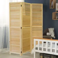 Homestyle4u 1359, Paravent Raumteiler 3 teilig, Holz Lamellen, Natur