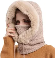 Wintermütze, Winter Sturmhaube Mütze damen, Trappermütze mit Ohrenklappen, Balaclava Schlupfmütze, Winter Gesichtsmaske Schal, Winddicht, Beige