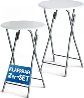 CASARIA® Stehtisch 2er Set Klappbar Höhe 110cm Ø 60cm Beistelltisch Klapptisch Bartisch Cocktail Holz Esstisch Rund Hochtisch Garten Gartentisch weiß