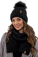 Vivisence damen bommelmütze und schal set warm kopfbedeckung und halsbedeckung an winter und herbst warm dick, wintermütze mit bommel, winterset für frauen, hergestellt in eu, schwarz, einheitsgröße