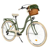 Milord Komfort Fahrrad Mit Weidenkorb Damenfahrrad, 28 Zoll, Grün-Creme, 7 Gang Shimano