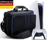 PS5-Reisetasche Umhängetasche, Stoßfeste PS5 Schützende Tragetasche mit PS5 Controller & Spiel-CD Fächer, PS5 Handtasche für PS5 Disc/Digital Edition, PS5 Zubehör -schwarz+Blau