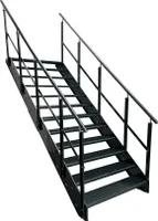 Stahl Wangentreppe Gitterroststufen 12 Stufen beidseitiges Geländer - Verzinkt & Anthrazit pulverlackiert - (B x H x T) 60 x 228 x 234 cm