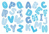 dekodino® Wandtattoo Alphabet Blau mit Mustern 26 Buchstaben Kinderzimmer Deko