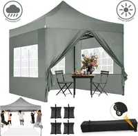 Pavillon, 3x3m Pop Up Faltpavillon, Spitzpavillon mit 4 abnehmbaren Seitenwänden, Wasserdicht und UV-Schutz 50+, Höhenverstellbar, inkl. Tasche, Grau