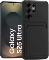Etui na telefon komórkowy Samsung Galaxy S25 Ultra silikonowe etui ochronne z kieszenią na kartę Slim Wallet Case, czarne