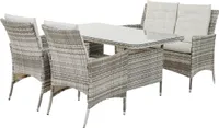 greemotion Dining Set Parma 4-teilig, Polyrattan Gartenmöbel Sofa- Set, Kissen Grau
