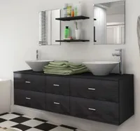 7-tlg. Badmöbel und Waschbecken Set Schwarz