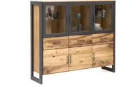 Vitrine Highboard Janne Regal Alteiche Metall graphitgrau B.157cm Schrank