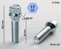 Kolový šroub M14x1,25x43 kuželový, klíč 17, C17F43, výška 66,5 mm