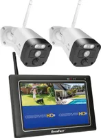 SecuFirst 2K Überwachungskamera Aussen mit Innen Monitor, 7" Sensorbildschirm NVR + 2X Outdoor Kamera Überwachung Babyphone Arbeiten ohne WLAN