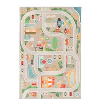 e-floor Farbenfroher Kinderteppich 200 x 300 cm mit Straßendesign – fördert Kreativität, Lernen und passt perfekt ins Kinderzimmer - Beige