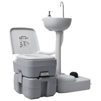 vidaXL Kempingová súprava toalety a umývadla Prenosná sivá