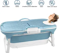 LARS360 112x62x52cm Faltbare Badewanne Erwachsene Mobile Badewanne mit abnehmbar Abdeckung Armlehne Seifenkorb PP+TPE für Badezimmer SPA, , Blau