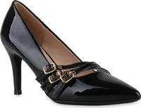 VAN HILL Damen Spitze Pumps Schnallen Stiletto Absatzschuhe Schuhe 841480, Farbe: Schwarz, Größe: 36