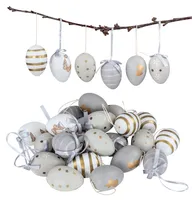 24er Set Deko Eier Hängedeko Ostern Grau Gold Muster Ostereier zum Aufhängen Osterdeko Dekoration