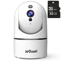 ieGeek Überwachungskamera Innen mit 32GB Karte, Babyphone mit Kamera PTZ 360° WiFi Camera, , Auto-Tracking, 2-Wege-Audio, Nachtsicht hundekamera APP