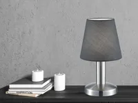 Tischleuchte Silber matt Stoffschirm Grau Ø 14cm