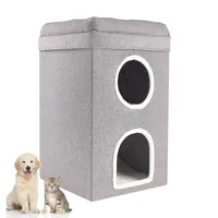 3-stöckiges Katzenhaus mit Kratzbrett und Versteckhöhle Katzenzelt , Faltbar Abnehmbar, Multi Pets and Cats, 64*39*39cm