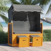 Strandkorb mit Dach Poly Rattan & Massivholz Schwarz Anthrazit , Gartenliegen Design 2024