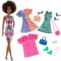 Barbie Fashionistas Puppe brünett mit Moden und Accessoires für 4 komplette Outfits, Geschenk für Kinder von 3 bis 8 Jahren