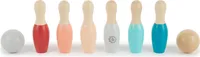 Bieco Mini Kegelspiel für Kinder aus Holz | ca. 10 cm | 8-tlg. Bowling Set Kinder | Outdoor Spielzeug | Kinder Spiele für Draußen Kinder | Kegel Outdoor Spiele Erwachsene | Set Spiel | Garten Spiel
