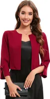 Acekool Blazer Damen Kurz Bolero Strickjacke 3/4 Ärmel Kurze Bolerojacke Schulterjacke Cardigan Top Rotwein M