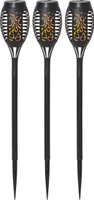 Star Trading 481-03 LED-Solar-Fackel "Flame Mini", 3er Setschwarzer Kunststoff, imitiert Feuer, 7x40 cm, je 1 gelbe LED, mit Solarpanel, Akku, outdoor,Vierfarb-Karton
