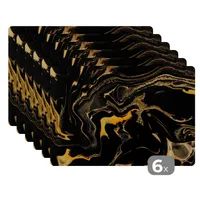 MuchoWow® Podložky Sada 6 podložiek Umývateľné podložky 30x45x0.3cm Vzory - farba - zlatá - čierna Podložka pod stôl Nekĺzavá a odolná voči teplu