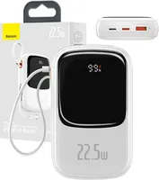 Baseus Qpow Digital Display Powerbank mit Schnellladung 20000 mAh 22,5 W QC/PD/SCP/FCP mit integriertem USB-C-Kabel weiß