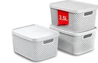 3er Set 3,5 L Weiß Aufbewahrungsbox Aufbewahrungsboxen mit Deckel Kiste Korb Organizer