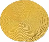 Esstisch-Set, 6 Stück, gelb, rund, geflochtene Tischsets für Esstische, rutschfest, gewebt, waschbar, 38 cm