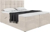 MEBLINI Boxspringbett mit Bettkasten - Gepolstert Doppelbett mit Matratze und Topper - Polsterbett mit Stauraum - Bett mit Kopfteil - Kai - 160x200 - H3/Beige Samt