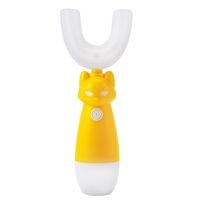 Elektrische Kinderzahnbürste, U-förmige Zahnbürste, wasserdichte Ultraschall-360°-Reinigung, automatische Kleinkindzahnbürste, 3–7 Jahre, Jungen, Mädchen(großer Bürstenkopf, gelb)