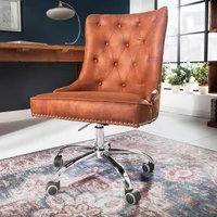 riess-ambiente Höhenverstellbarer Bürostuhl VICTORIAN vintage hellbraun mit Chesterfield-Steppung Schreibtischstuhl Stuhl Drehstuhl