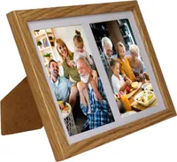 BD ART Kolážový fotorámeček 17x23 na dvě fotografie 10x15 cm s paspartou, dub, s plexisklem, MDF dřevo, moderní fotorámeček na zavěšení