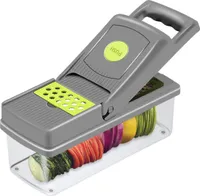 Multi-Gemüse- und Zwiebelschneider, Gemüseschneider, 8 Klingen, Eiertrenner, Handschutz und Melonenschälmesser