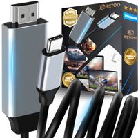 USB-C na HDMI 4K kábel USB typu C 3.1 Kompatibilný s notebookmi Smartfóny TV Thunderbolt 2m Podporuje 4K@30Hz HDTV 2.0 USBC adaptér Prevodník Sivá Retoo