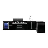 GORILLER® BLACKBACK XL2 Outdoor-Küche, XXL-Gasgrill mit Kühlschrank, Waschbecken, Extra-Arbeitsfläche, Stauraum und Ecke, Edelstahl, Schwarz