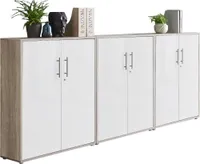 Aktenschrank TABOR 9 in Eiche Sonoma / weiß matt, Schrankwand, Büroschrank, abschließbar, Metallgriffe