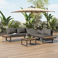 Flieks Gartenlounge-Set 5 Sitzer, Balkonmöbel Set mit 5-Winkel-verstellbare Lehne, Gartemöbel Set Terassenmöbel Sitzgruppe