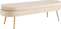 SalesFever Sitzpouf oval lang | mit hohem Sitzkissen | Bezug Samt | Beine Metall | B 142 x T 45 x H 41 cm | beige – goldfarben