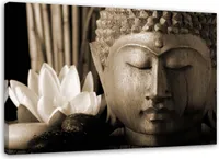 Leinwandbild buddha-kopf mit lilie 120x80 cm Feeby beige wandbild bereit zum aufhängen