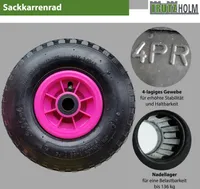 Sackkarrenrad 260x85 mm 3.00-4 Luftrad Nabenlänge 75 mm Ersatzrad Bollerwagenrad 4 PR pink