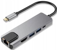 5 in 1 Typ-C Hub zu 4K HDMI / USB 3.0 / LAN RJ45 Gigabit Ethernet / PD 60W Adapter für MacBook/Windows Laptop