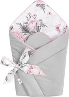 Pepi Babyhörnchen Einschlagdecke - 75×75 cm 100% Baumwolle - Babydecke Wickeldecke Babynest - Grey Velvet Pink Flowers