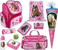 Mädchen Schulranzen 1. Klasse HORSE CHAMPION 10-teiliges Pferde Schulranzen Set mit Sporttasche und Schultüte 85cm